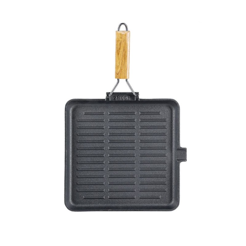 Gjutjärnspanna grill med fällbart handtag i trä, 24x24 cm - Produktjämförelse