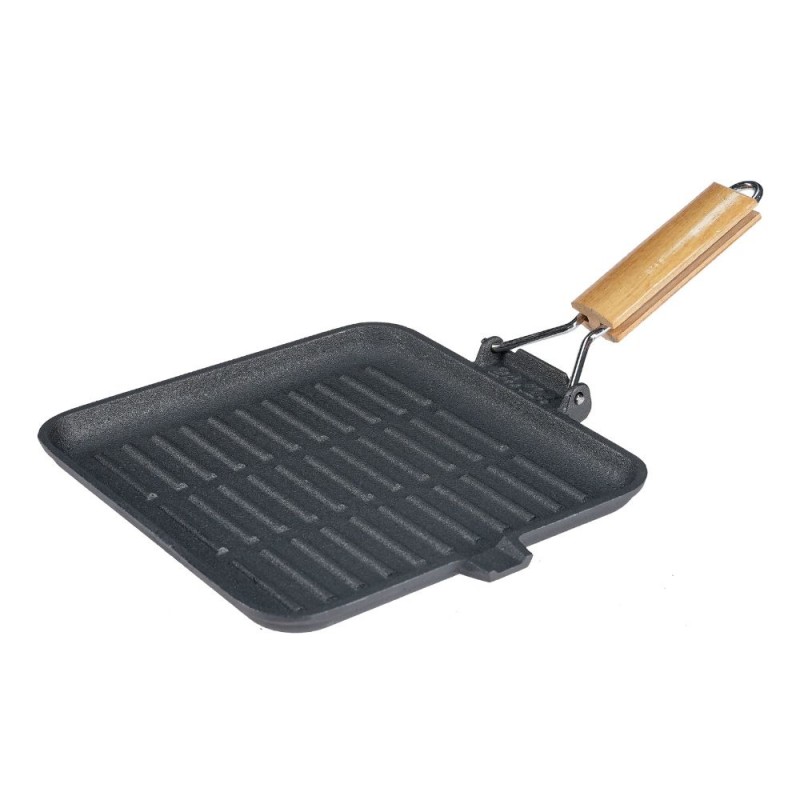 Gjutjärnspanna grill med fällbart handtag i trä, 28x28 cm - Produktjämförelse