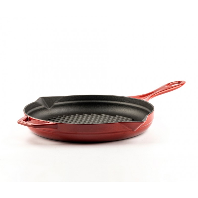 Emaljerad gjutjärnspanna grill Hosse, Rubin, Ф24cm - Gjutjärnspanna