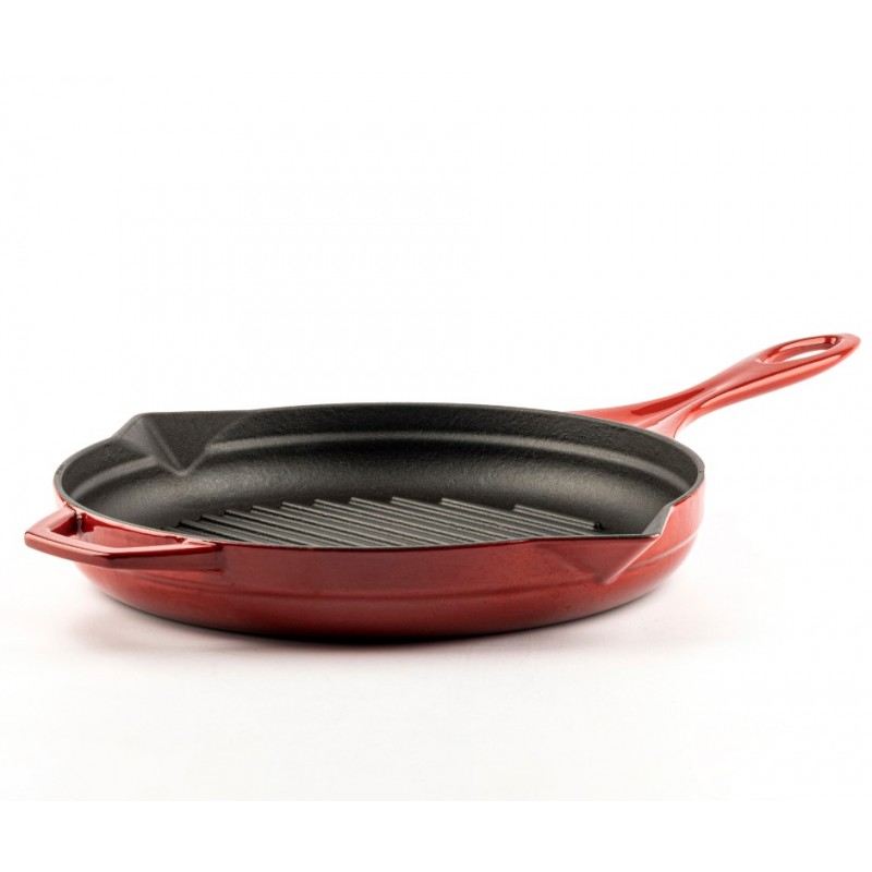 Emaljerad gjutjärnspanna grill Hosse, Rubin, Ф28cm - Gjutjärnspanna